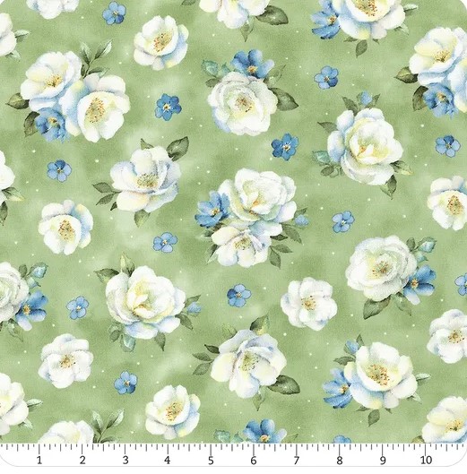 ❁Ma❁ Blue Harmony - Green Floral Toss 1665-33901-717 - Quilting